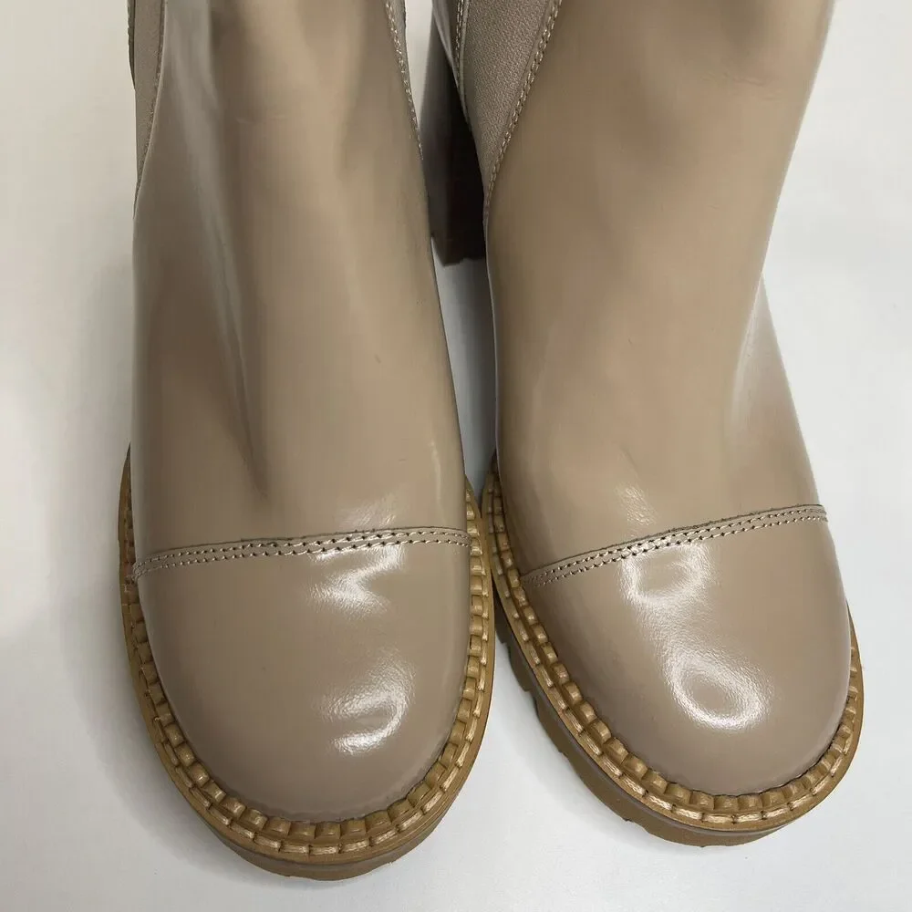 See by Chloé Women's Mallory Block Heel Chelsea Boots Dark Beige Size 37 NWOB
